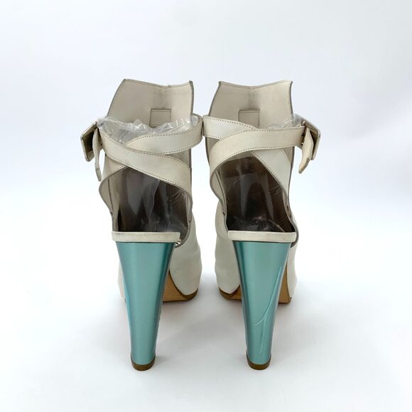 Hermes Size 38 White Leather Open-Toe High Heel Sandals With Buckle Strap & 95mm - Picture 5 of 12